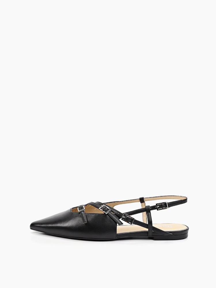 Лоферы балетки остроносые с ремешками из натуральной кожи