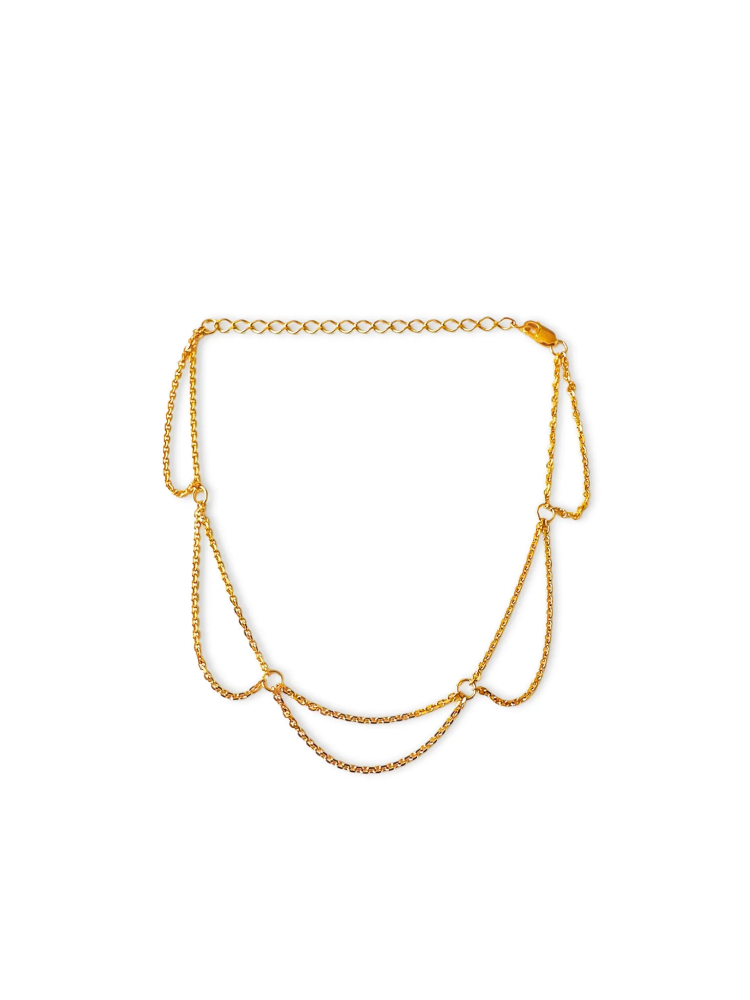 Серебряный браслет на цепочке на ногу «Море волнуется» с позолотой