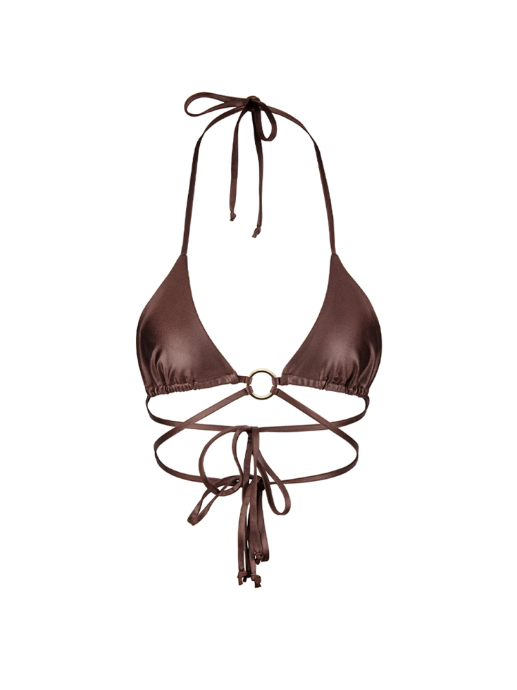 BELLA Brown Leather | Верх купальника с кольцом на завязках