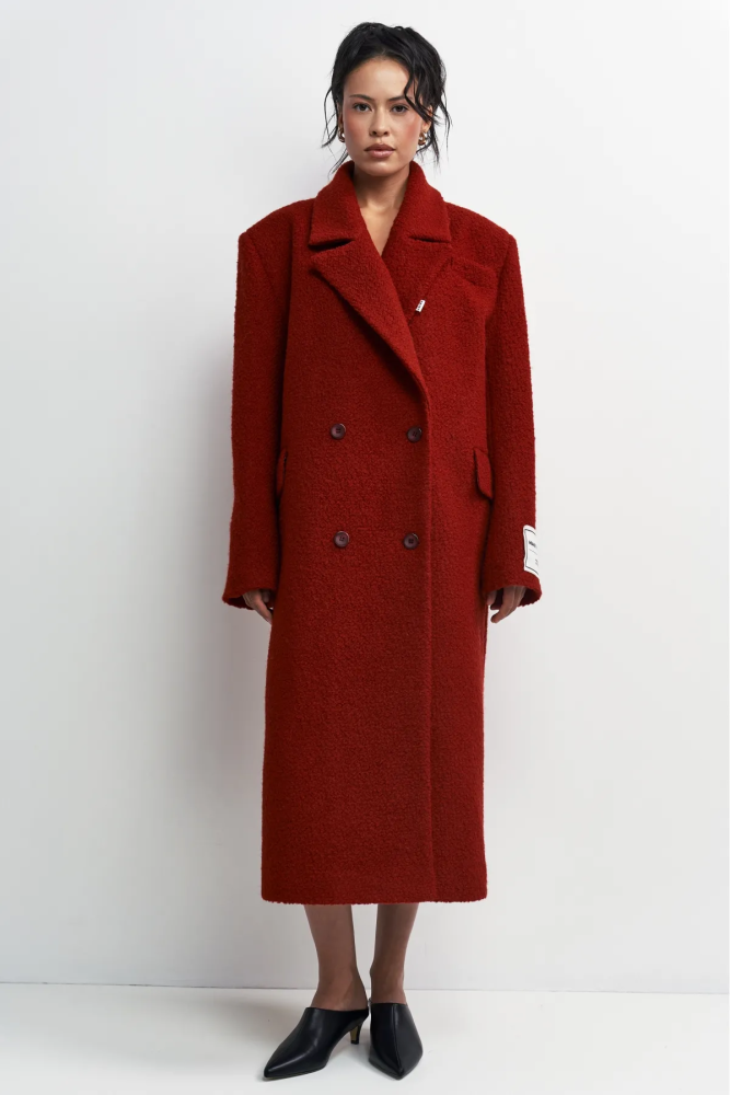 Пальто-макси из вареной шерсти Насыщенный красный