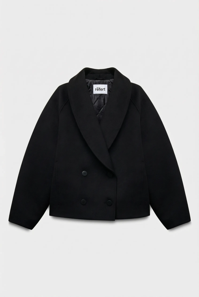 Пальто укороченное с шалевым воротником