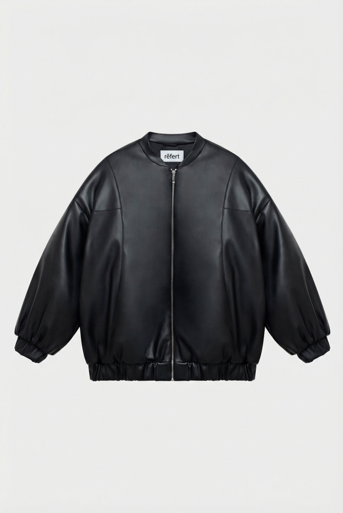 Куртка из экокожи с рельефами на утепленной подкладке