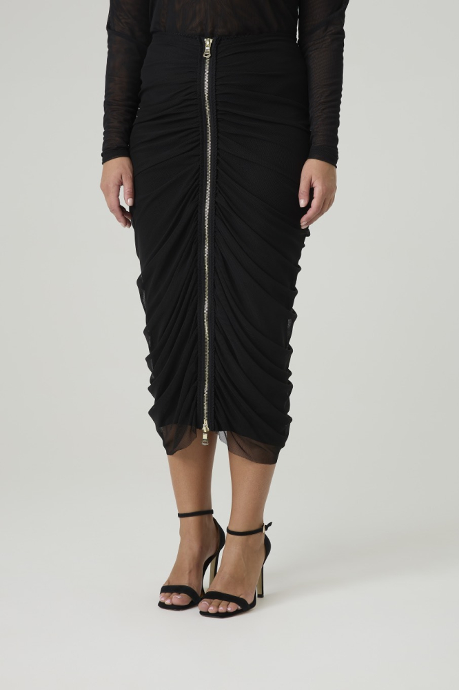 Юбка из сетки с драпировкой на молнии