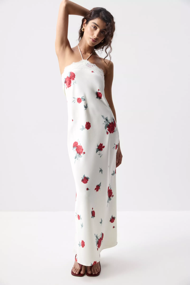 Платье макси с кружевом