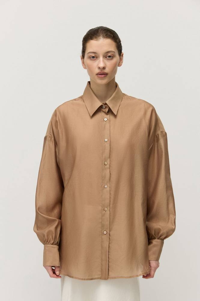 Рубашка объемная из шелка с хлопком