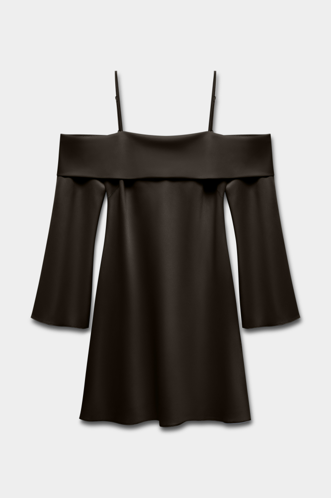Платье из сатина с открытыми плечами