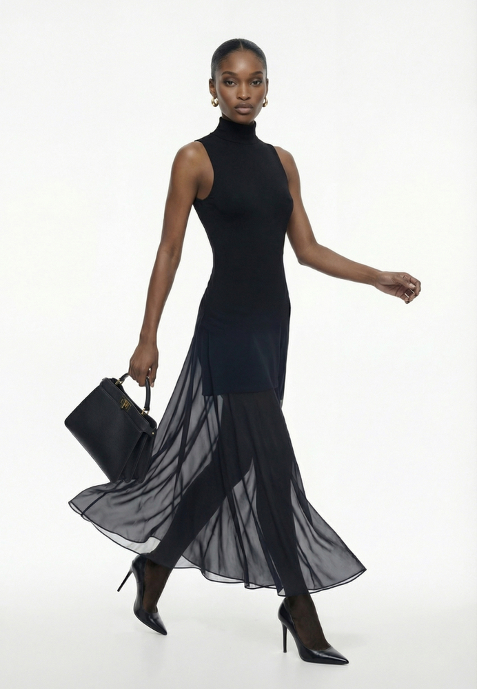 Платье с воротом из сетки