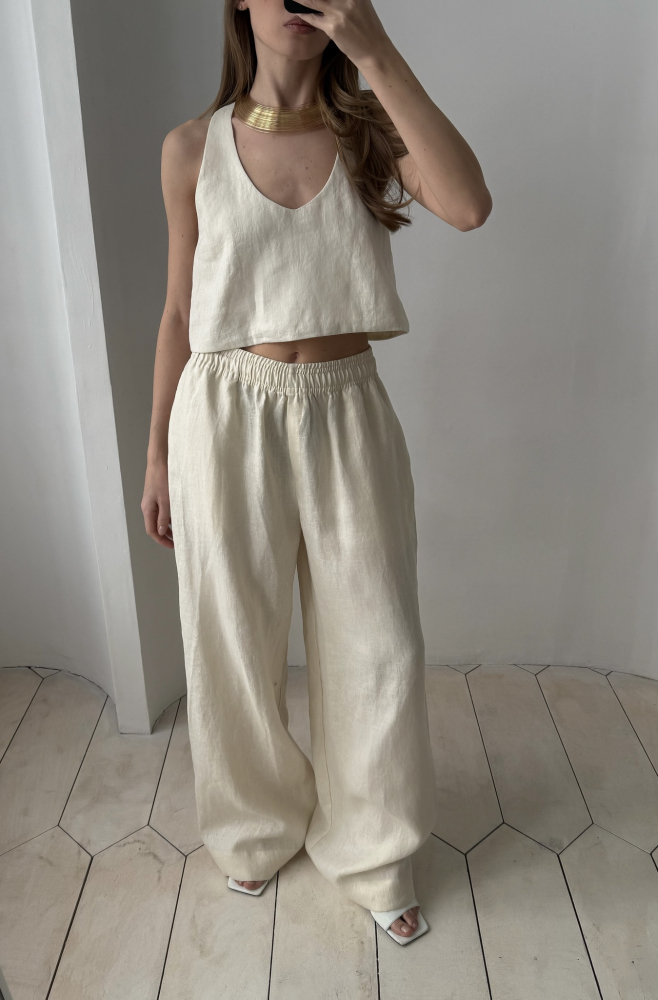 Брюки широкие изо льна BEIGE