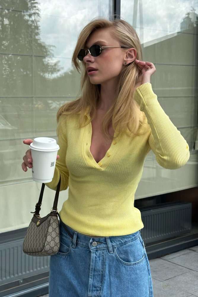 Лонгслив поло вязаный LIGHT YELLOW