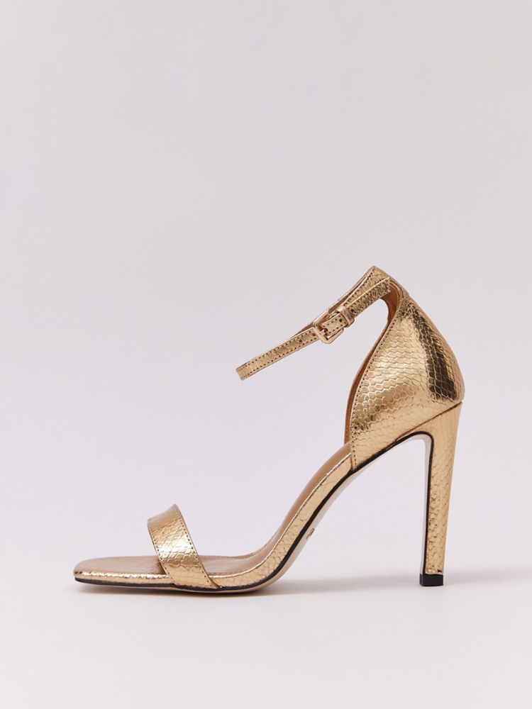 Босоножки на высоком каблуке из кожи под рептилию