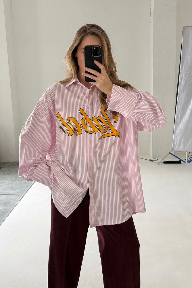 Рубашка с широкими манжетами в полоску LIGHT PINK