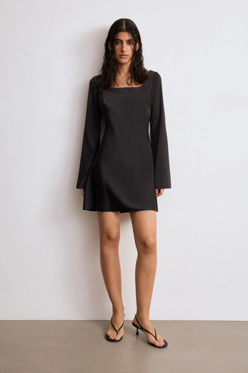 Платье с квадратным вырезом из сатина Mollis, цвет: Черный, 16-09-3518/1 купить онлайн