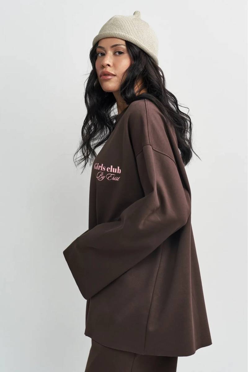 Лонгслив хлопковый с необработанным краем Erist store, цвет: коричневый, НФ-00003383 купить онлайн