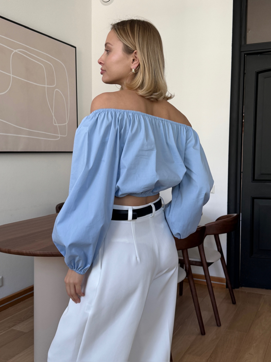 Блуза из поплина с резинкой VELVET, цвет: голубой, 00-00003915 купить онлайн