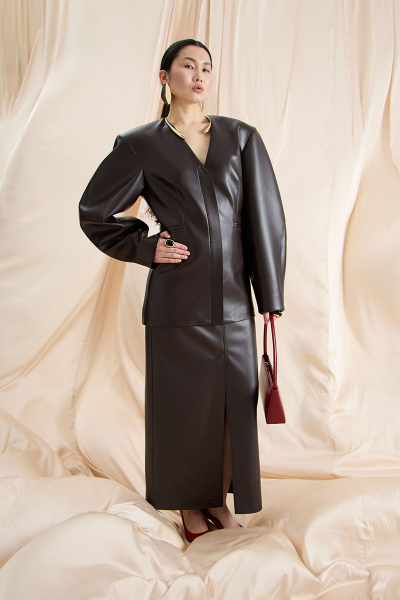 Жакет из эко-кожи О-силуэта MIA AIM, цвет: шоколадный, MIA689 купить онлайн