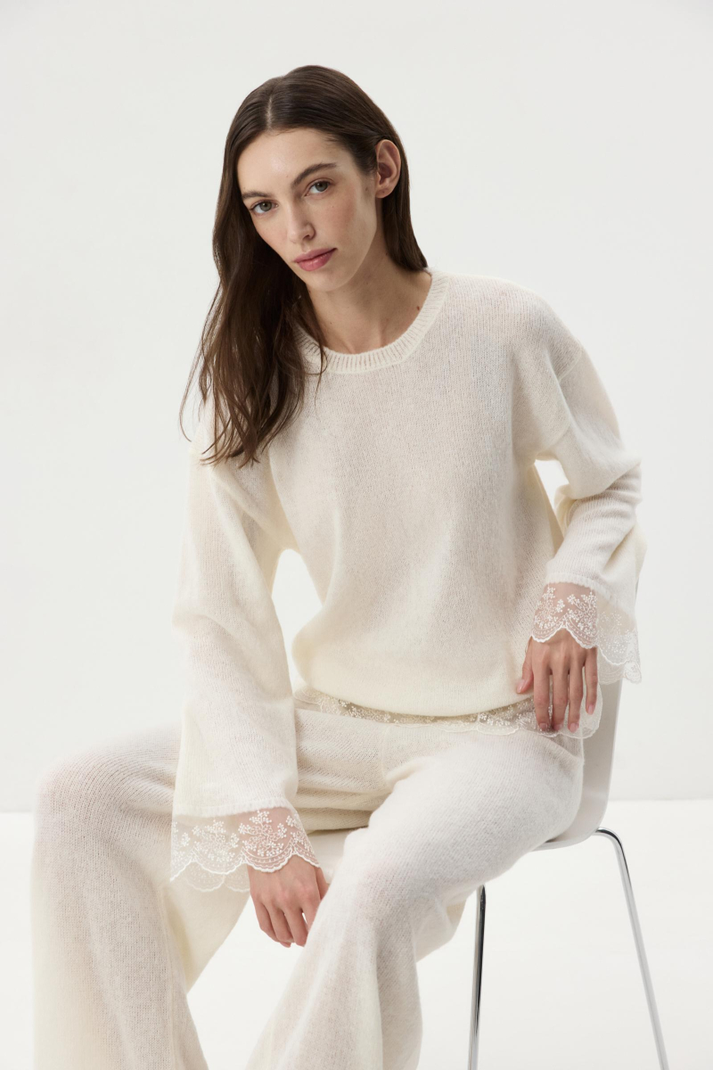 Джемпер с ажурным кружевом Charmstore, цвет: молочный, 303-49981-111 купить онлайн