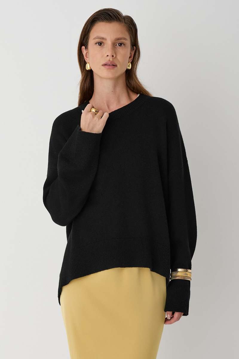 Свитер О- образный из шерсти и кашемира Ricoco, цвет: Черный, 5065/4 купить онлайн