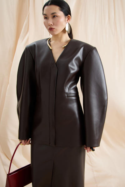 Жакет из эко-кожи О-силуэта