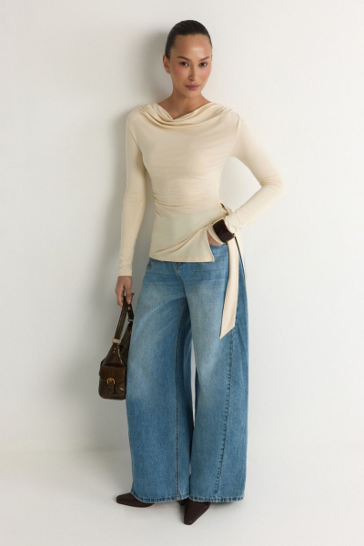 Лонгслив из смесовой вискозы TOPTOP, цвет: молочный, TT.025.19447.120 купить онлайн