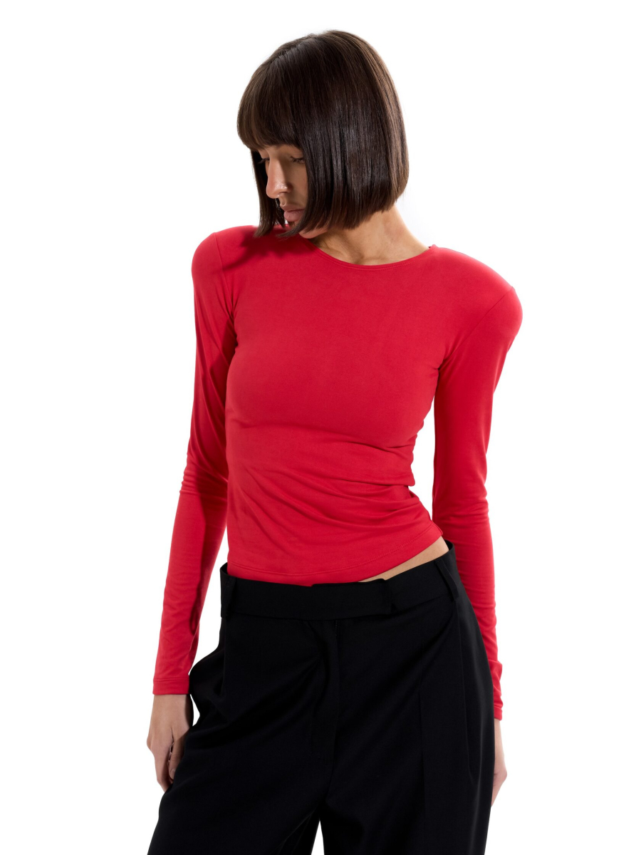 Лонгслив из вискозы с объемными плечами ANOTHER SELECT, цвет: красный, 00185 купить онлайн