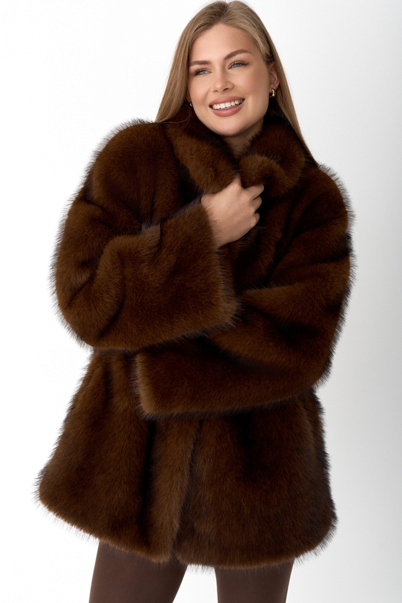 Шуба из экомеха Ricoco, цвет: шоколадный, 7010/1 купить онлайн