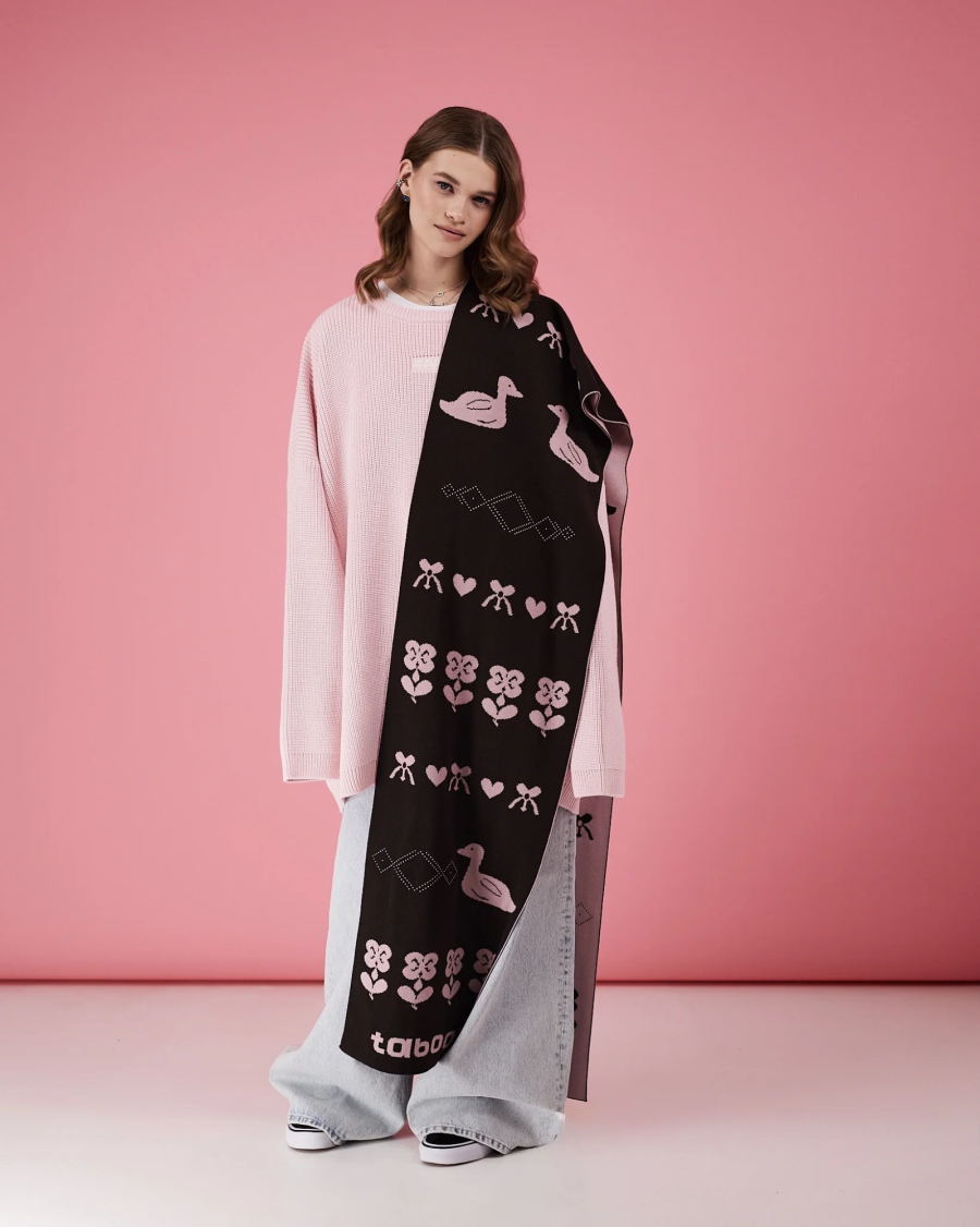 Двухсторонний шарф коричнево-розовый