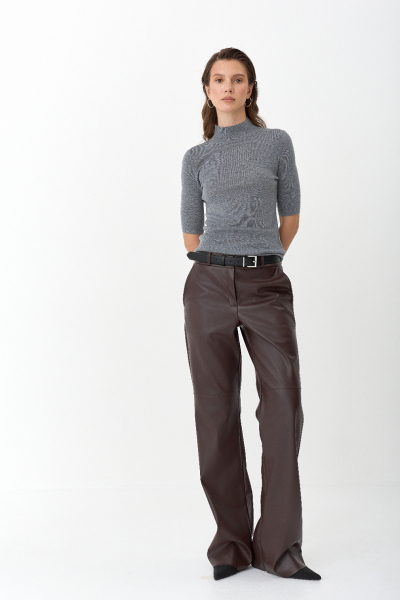 Брюки в расслабленном стиле из экокожи Ricoco, цвет: коричневый, 7007/1 купить онлайн