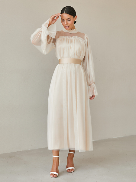 Платье воздушное из сетки I.B.W., цвет: сетка стрейч, молочный, ED032 купить онлайн