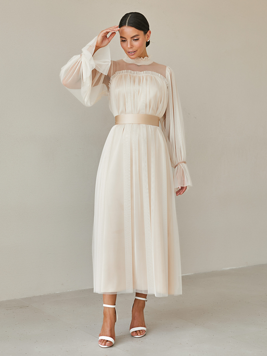 Платье воздушное из сетки I.B.W., цвет: сетка стрейч, молочный, ED032 купить онлайн