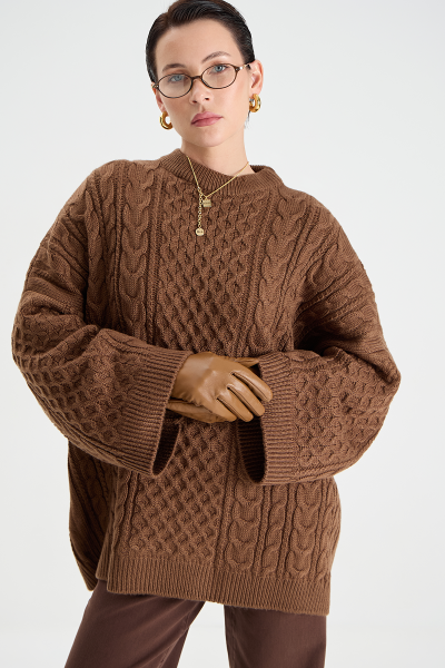 Свитер с косами MIA AIM, цвет: коричневый, MIA709 купить онлайн