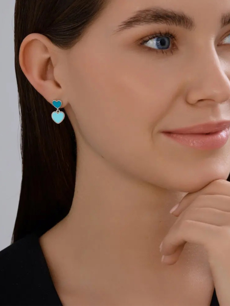 Пусеты сердечки с эмалью Tosya Store, цвет: серебро, 94-122-02232-1 купить онлайн
