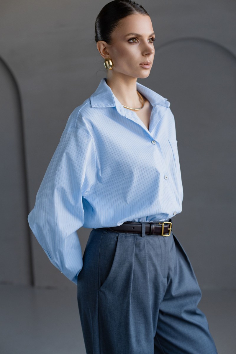 Рубашка из хлопка в полоску VLVT, цвет: голубой, 00-00005297 купить онлайн