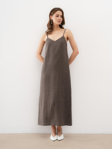 Платье на бретелях Petrichor PURE LINEN, цвет: серый,  купить онлайн
