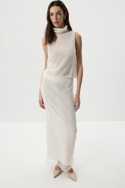 Юбка прямая с ажурным кружевом Charmstore, цвет: молочный, 311-50181-111 купить онлайн