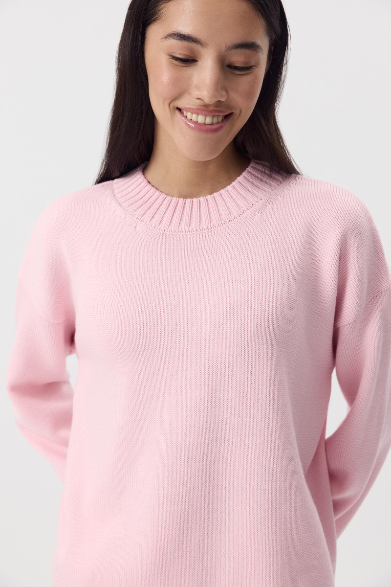 Джемпер из мериносовой шерсти с круглым вырезом Charmstore, цвет: розовый, 303-44798-221 купить онлайн