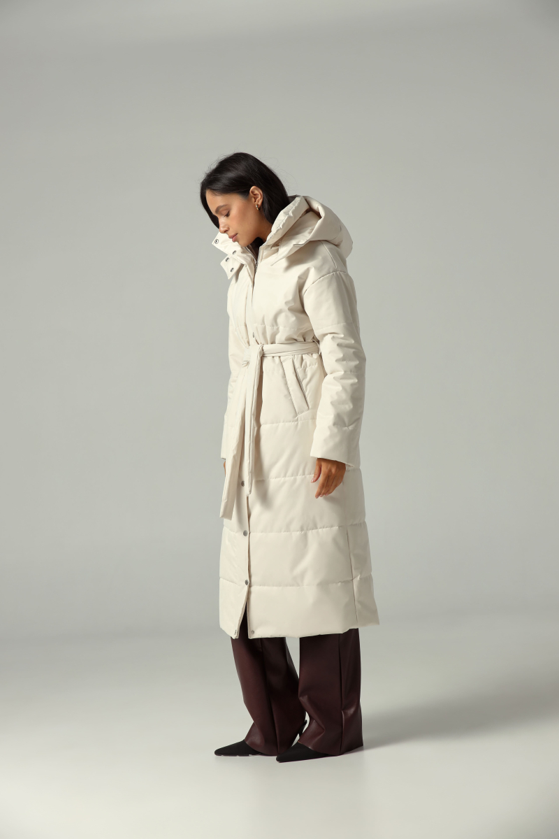 Пуховик удлиненный из мембраны с велюровым эффектом Ricoco, цвет: молочный, 5034/2 купить онлайн