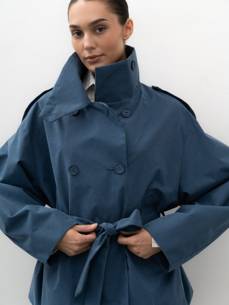 Тренч укороченный TRES, цвет: синий, НФ-00002749 купить онлайн