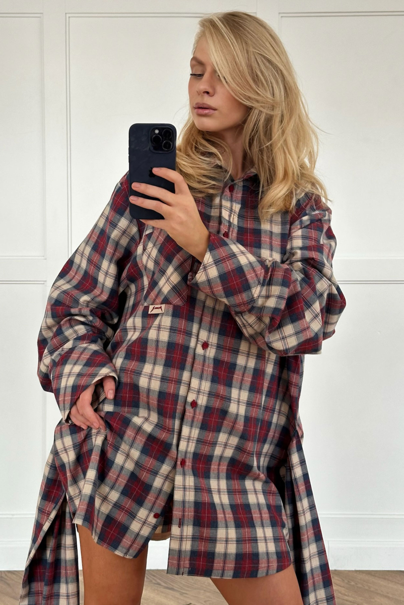 Платье-рубашка в клетку Label .B, цвет: сине-красный,  купить онлайн