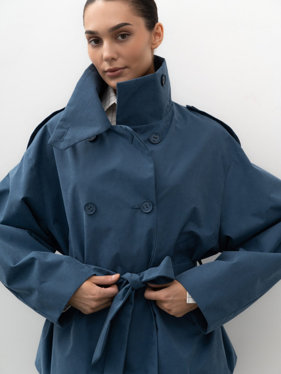 Тренч укороченный TRES, цвет: синий, НФ-00002749 купить онлайн