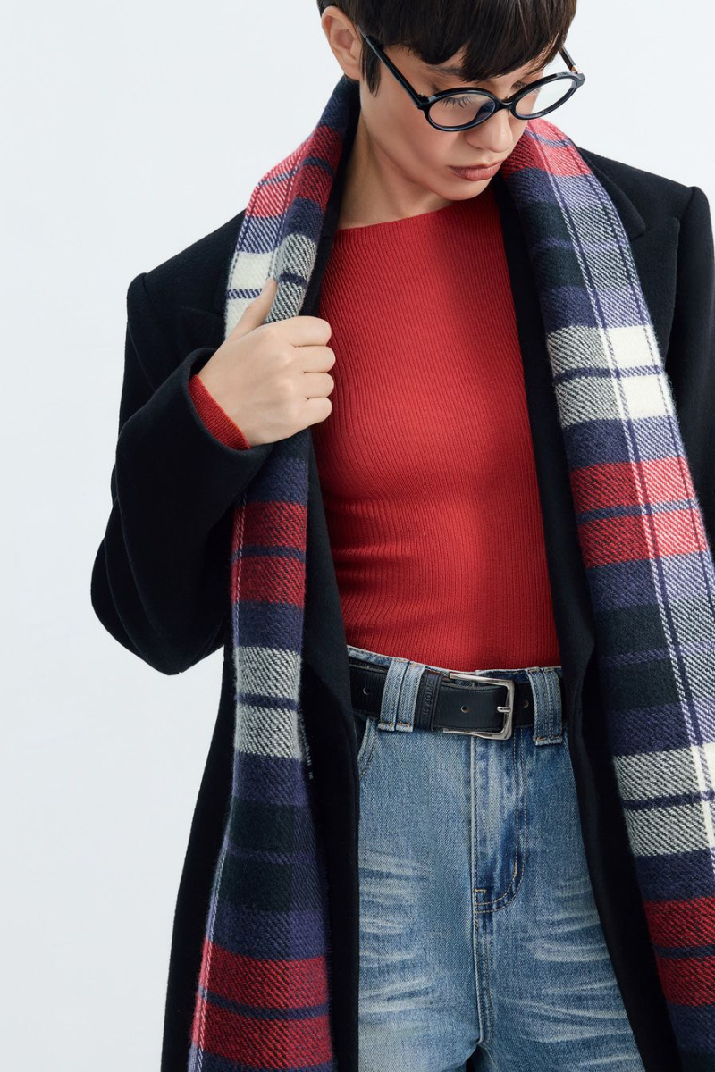 Шарф с принтом «клетка» TOPTOP, цвет: синий с принтом TT.607.16556.621 купить онлайн