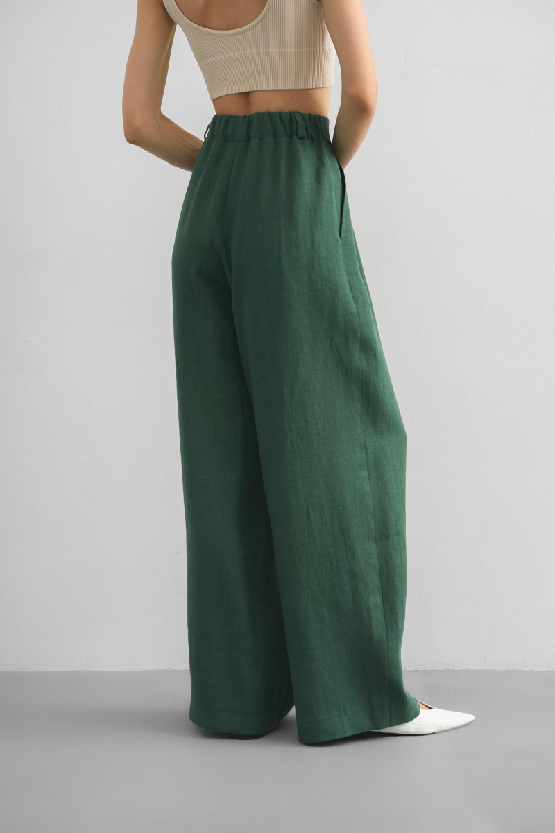 Брюки-палаццо Emerald PURE LINEN, цвет: зеленый  купить онлайн