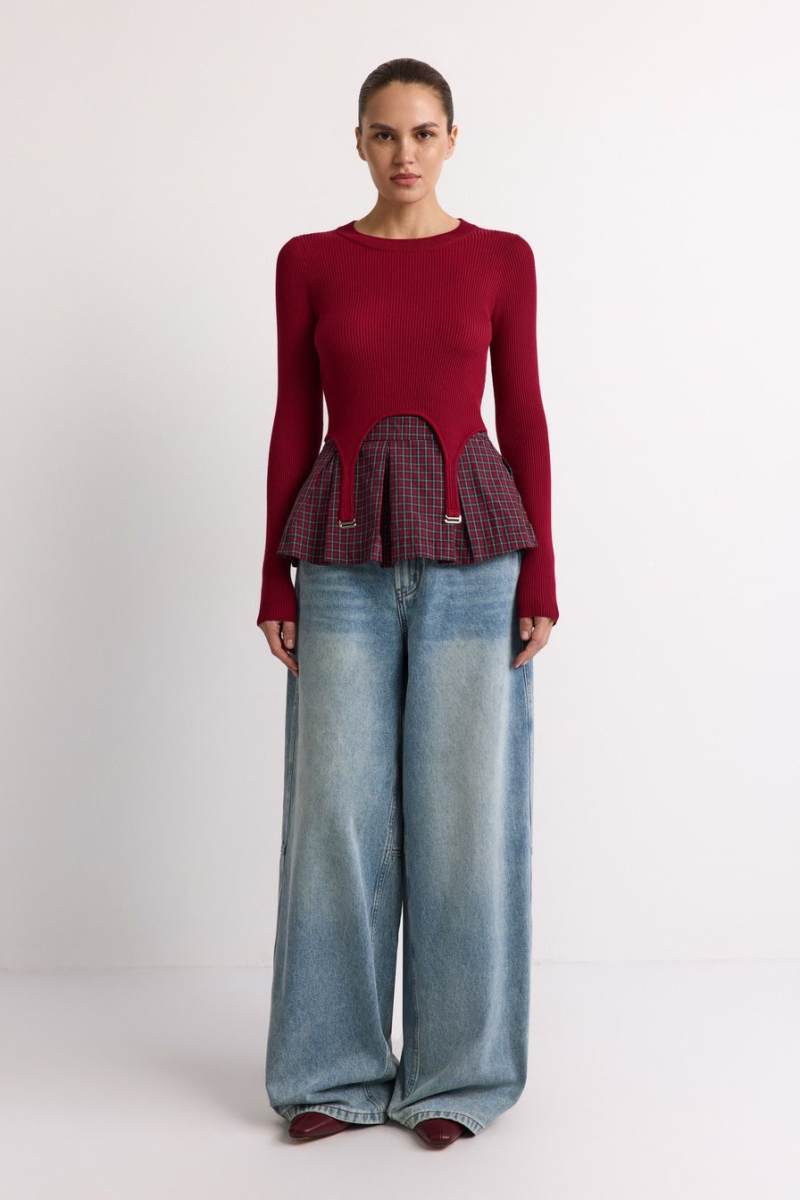 Джемпер с баской TOPTOP, цвет: Бордовый, TT.050.17942.330 купить онлайн