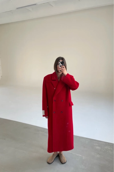 Пальто-макси из вареной шерсти Насыщенный красный Erist store, цвет: красный, НФ-00003235 купить онлайн