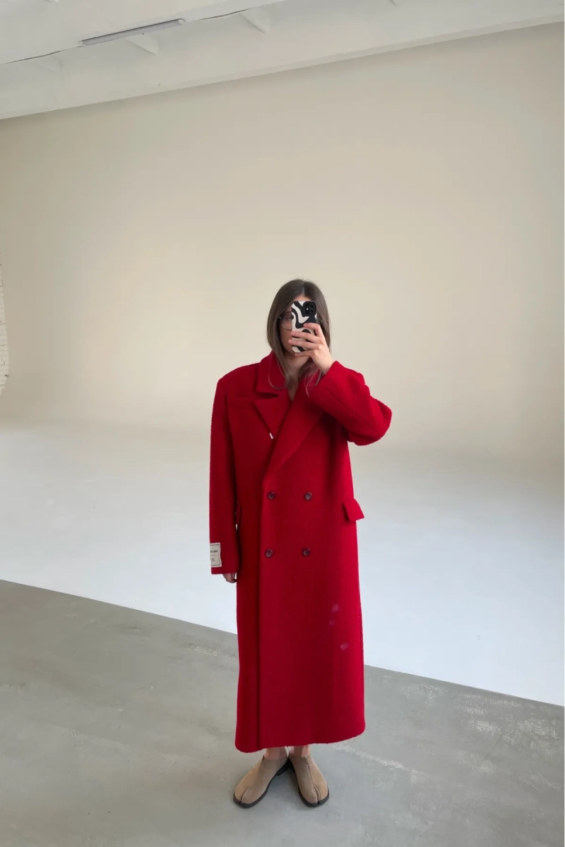 Пальто-макси из вареной шерсти Насыщенный красный Erist store, цвет: красный, НФ-00003235 купить онлайн