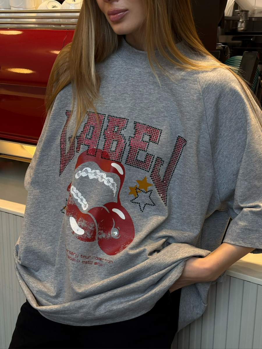 Футболка со стразами GRAY MELANGE