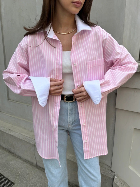 Рубашка из хлопка в полоску VELVET, цвет: розовый, 00-00004942 купить онлайн