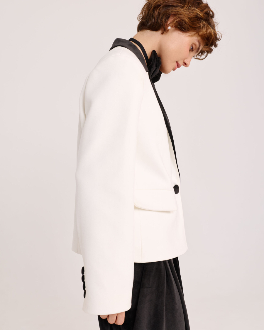 Жакет из фланели с бархатными лацканами Anmuse, цвет: молочный, JCK25W220-MLK купить онлайн