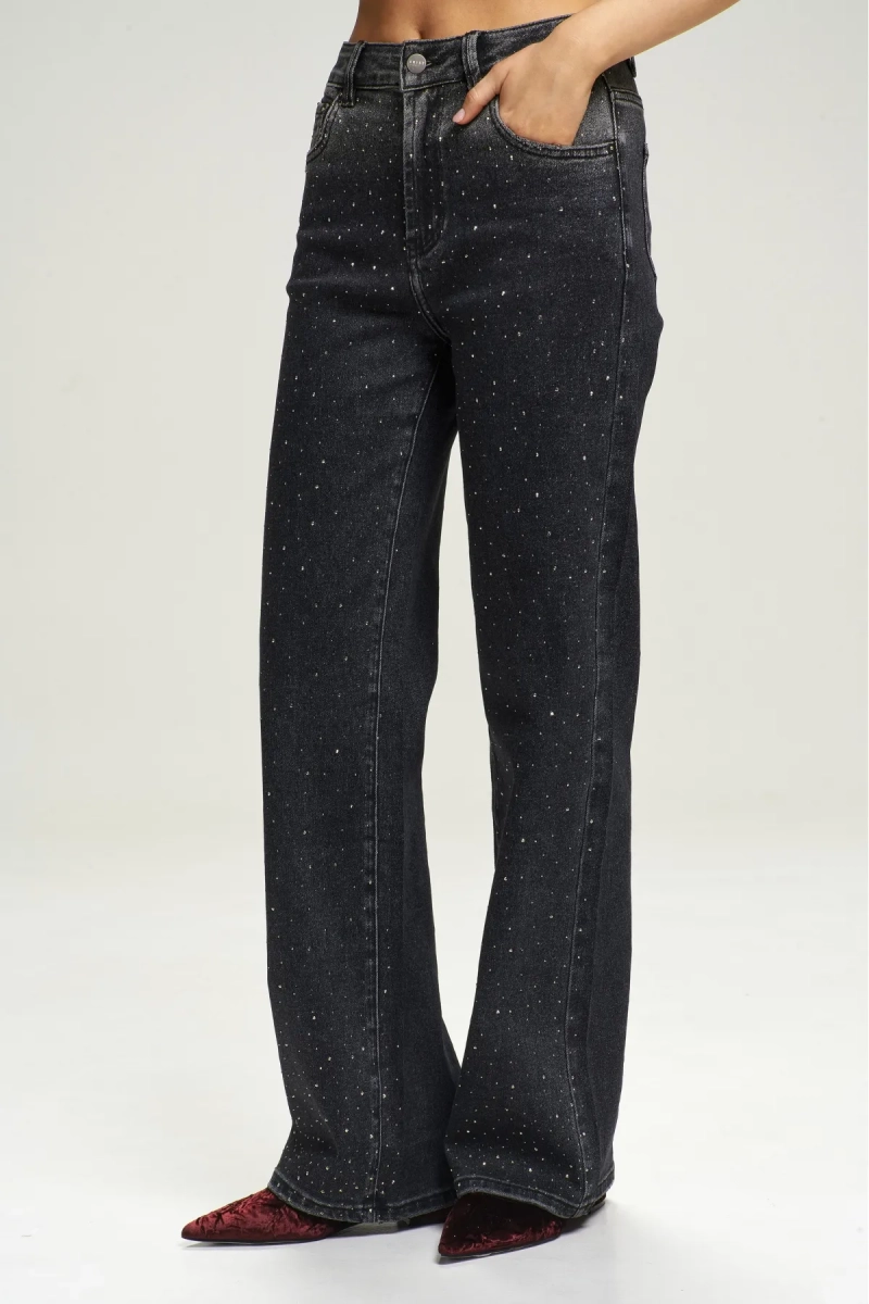 Джинсы Straight со стразами Black Erist store, цвет: Черный, НФ-00002970 купить онлайн
