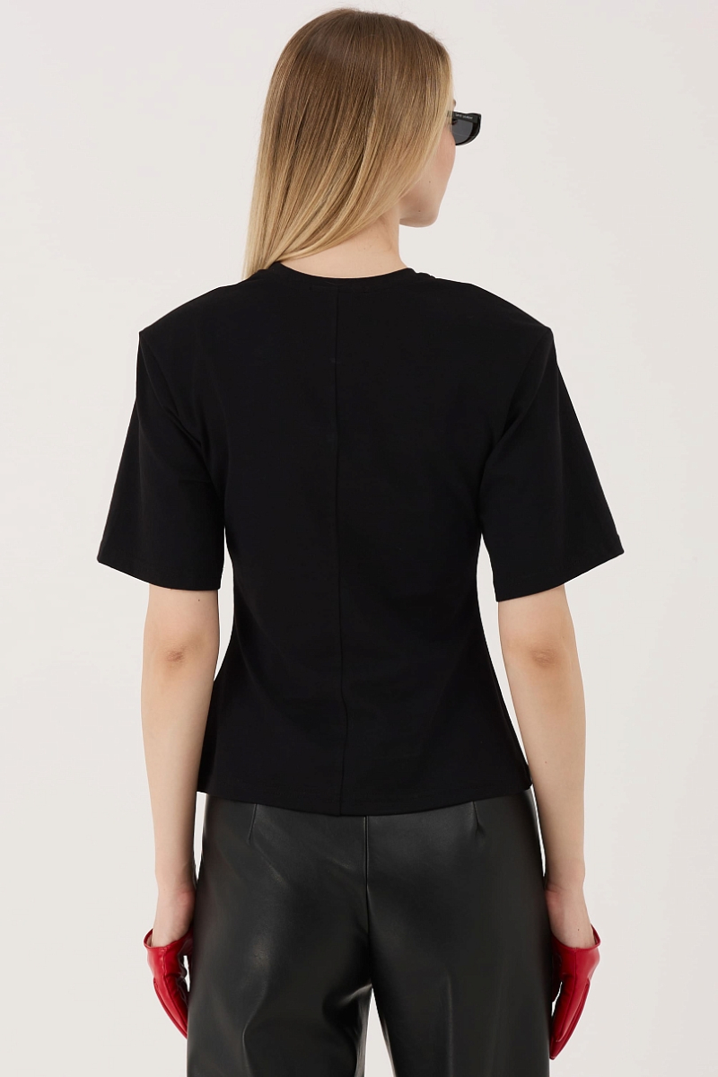 Футболка приталенного кроя с подплечниками Ricoco, цвет: Черный, 7071/3 купить онлайн