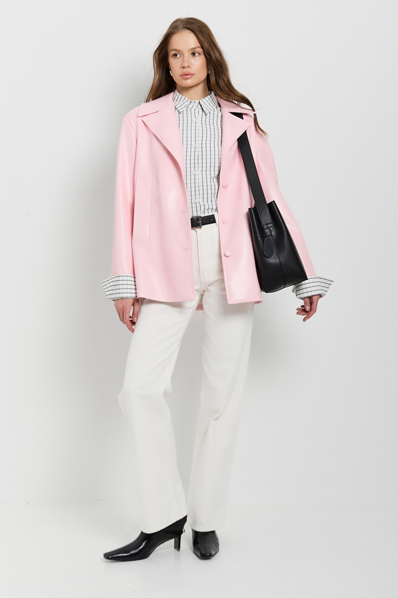 Жакет удлиненный из экокожи Ricoco, цвет: нежно-розовый, 7056/1 купить онлайн